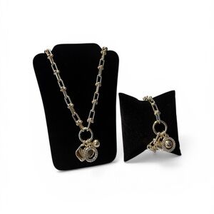 Gold Charm Necklace & Bracelet Set | Heart Pendant Chunky Statement Jewelry